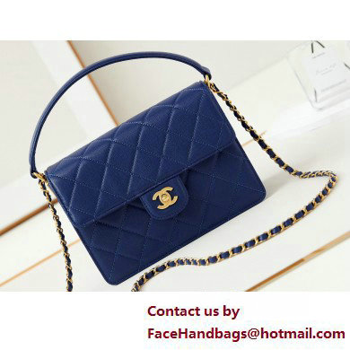 Chanel Grained Calfskin  &  Gold-Tone Metal Small Flap Bag with Top Handle Blue 2025